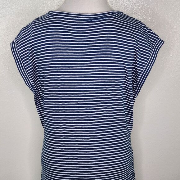 LOFT Blue & White Stripe Cap Sleeve Tie Waist Split Side Maxi Dress Size XL - Picture 10 of 14